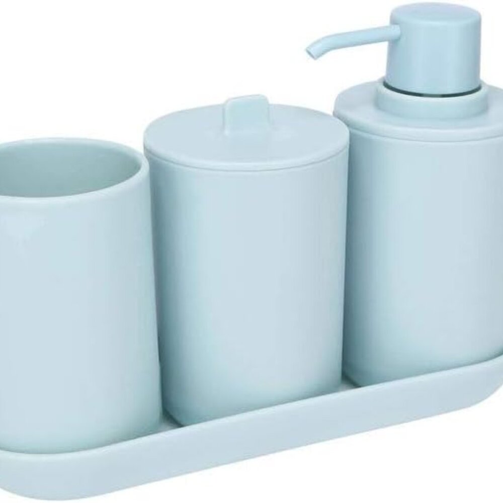 iDesign 3-Piece Bathroom Accessory Set, Soft Aqua